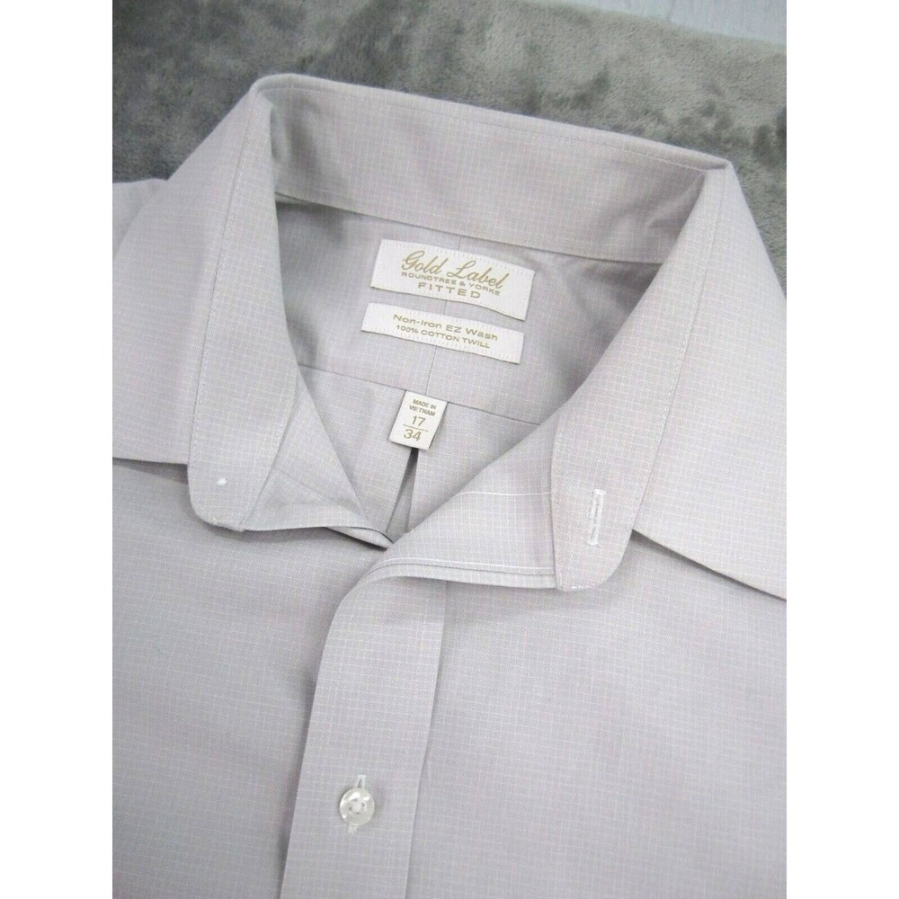 Roundtree & Yorke Gold Label Mens Sz. 17 /34 Shirt Plaid Purple Non-Iron EZ Wash
